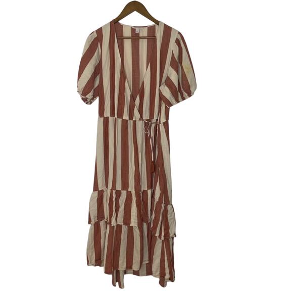Knox Rose Striped Wrap Dress XL Puff Sleeve Tiered Prairie Cottagecore Boho - Picture 1 of 6